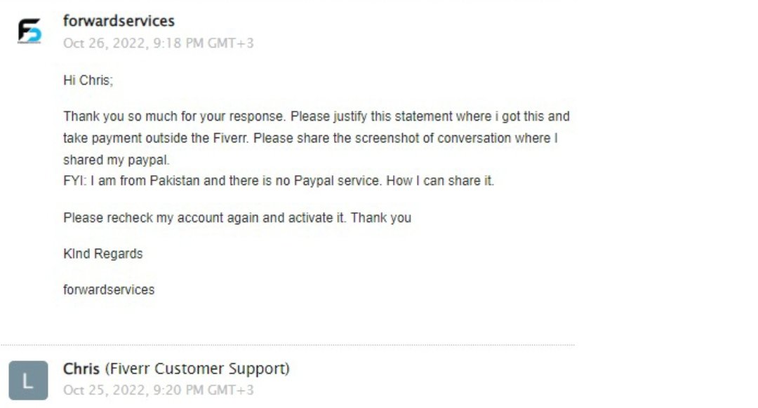 MudasserBagwaya's tweet photo. @FiverrSupport @FiverrSupport
Hi My account forwardservices are suspended on Fiverr. Every time both support agent answer in different ways. 
I explained that a suspicious buyer contact with me (ayzaz8741) but I blocked him. You can check my block list. Please activate my account again. Thanks https://t.co/gJ94kAdC9D