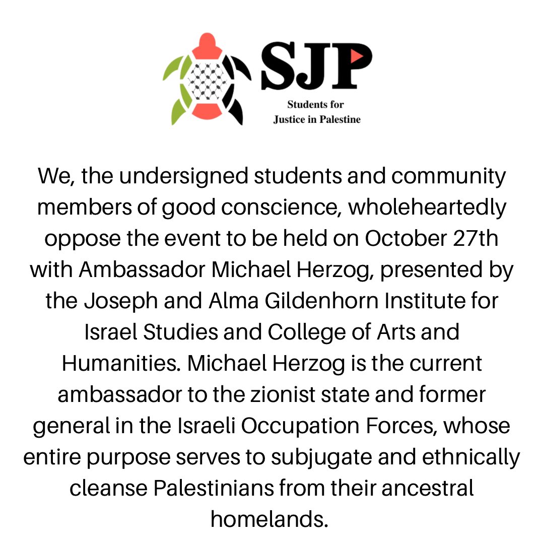 UMD_SJP's tweet photo. No war criminals on campus. https://t.co/hgx30SCyHU
