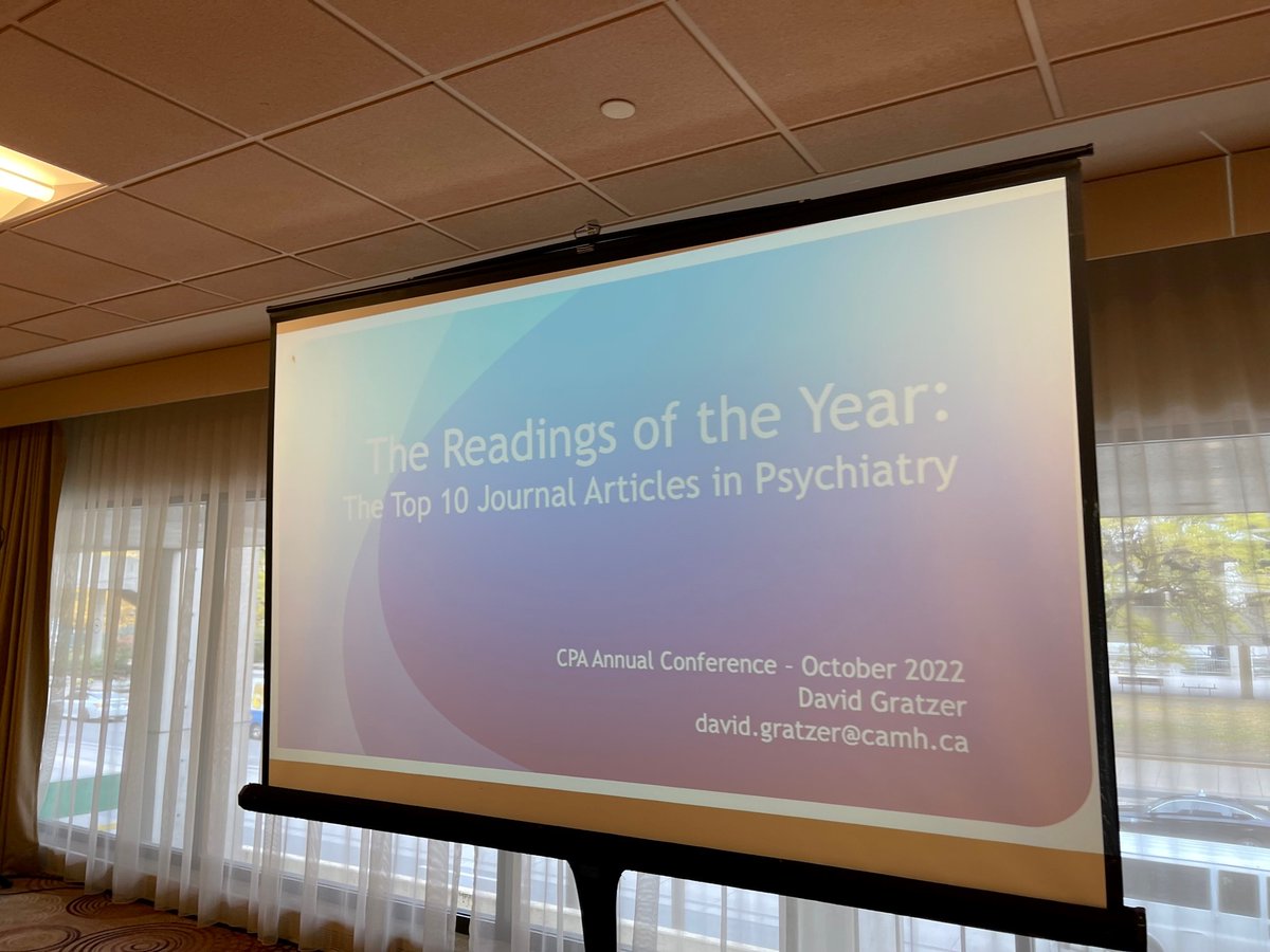 DavidGratzer's tweet photo. I appreciate the opportunity to have presented on the "Top Ten Journal Articles" at this year's Annual Conference. The conversation was lively &amp; entertaining &amp; in person. Many thanks to the conference organizers for the invite. @MarlonDanMD @psych_mike80 @CPA_APC #Reconnexion2022 https://t.co/hfy3Hz1cq2