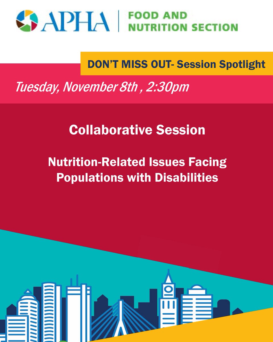 Join FN Section's collaborative session that highlights food and nutrition and other intersectional disadvantages among sub-populations including those with disabilities, children, &amp; minority populations. #FNAPHA2022, #APHA2022, #APHAFood, #Nutrition 

bit.ly/APHA2022_FN_42…