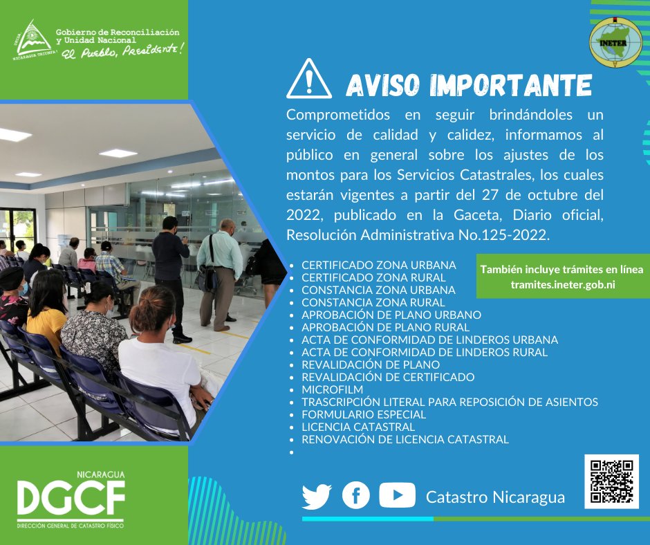 #Nicaragua | 🚨🚨Compartimos importante Aviso de la 𝑫𝒊𝒓𝒆𝒄𝒄𝒊𝒐́𝒏 𝑮𝒆𝒏𝒆𝒓𝒂𝒍 𝒅𝒆 𝑪𝒂𝒕𝒂𝒔𝒕𝒓𝒐 𝑭𝒊́𝒔𝒄𝒐. #Catastro #2022PuebloVictorioso