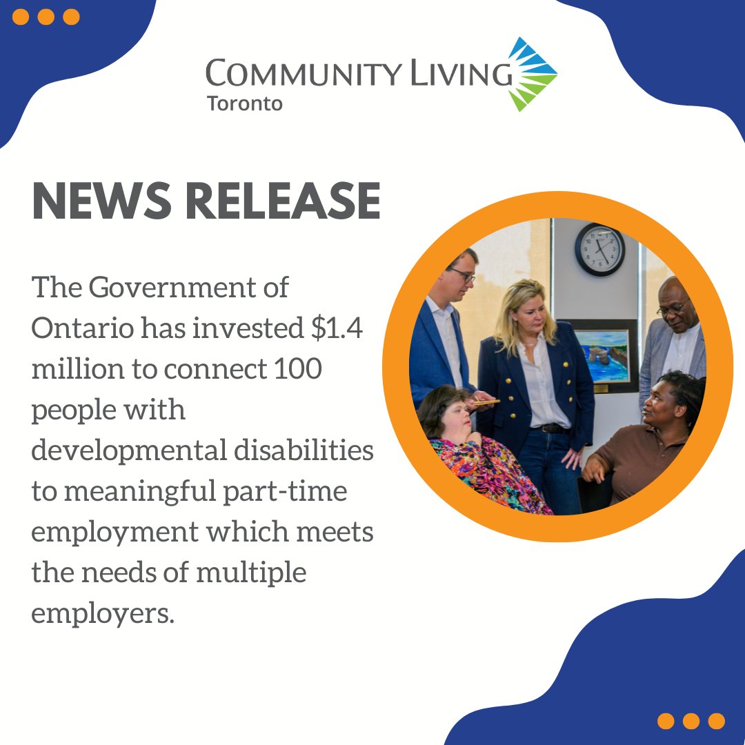 CLToronto's tweet photo. News Release!
@ONgov has invested $1.4 million to connect 100 people with Developmental Disabilities to meaningful part-time employment, meeting the needs of multiple employers.
Learn more: https://t.co/R2P0D2nfip #ONPoli #Jobs #DevelopmentalServicesMatter https://t.co/xOfBPLt7nb