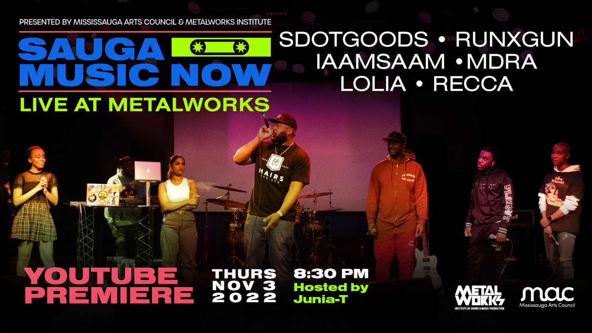 NEXT THURSDAY: Sauga Music NOW is back! 🔥

"Live at Metalworks" is bringing Rap, Hip-Hop and RnB artists all from Sauga City, performing LIVE from <a href="/metalworksSOUND/">Metalworks Studios</a>. WATCH Nov 3, 8:30pm on <a href="/MissArtsCouncil/">Mississauga Arts Council</a>'s YT channel here: bit.ly/SMNMetalworks