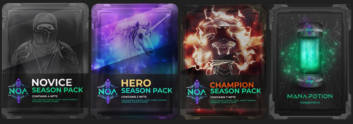 We have been a little busy this past month. Here is a preview of the new leaderboard reward packs + the new 5 charges Mana Potion that will be available in the starter packs that we will launch soon. More information to follow! #WAXP #WAXNFT #NFTs #nftgames 

Noa Game on <a href="/WAX_io/">WAX</a>
