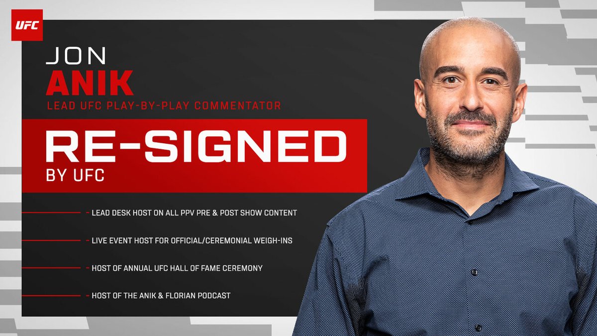 So incredibly thrilled to announce our colleague and friend @Jon_Anik has been re-signed by @UFC! Congrats, Jon! 🥳