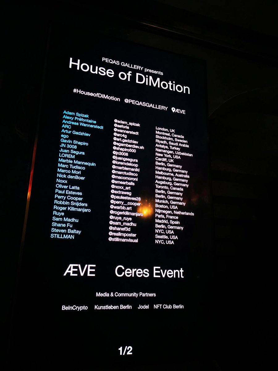Great place <a href="/PEQASGALLERY/">House of DiMotion by PEQAS GALLERY</a> in Berlin with amazing exhibition of #Houseofdimotion
@NFTClubBerlin thanks for invitation and possibility to see this motion art