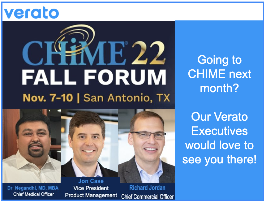 Verato_Software's tweet photo. Verato looks forward to seeing you next month if you will be at CHiME in San Antonio Nov. 7-10. Let's celebrate 30 yrs of CHIME together. Please reach out if you want to meet with our Executives> https://t.co/OkhFoTR9v8 #CIOCHIME #CHIME22Fall #healthcareleaders https://t.co/WGmFY0REdu