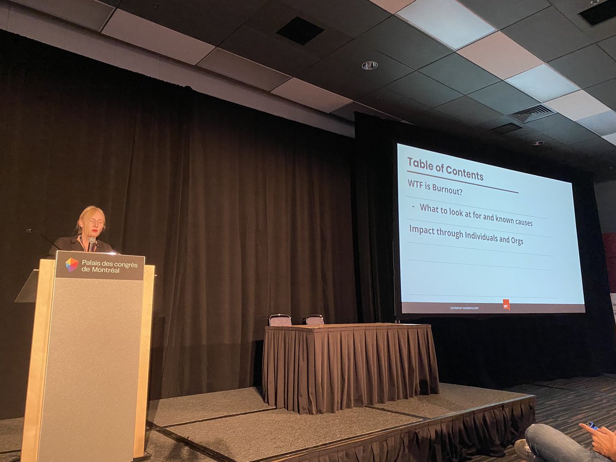 JuliaSimon14's tweet photo. Love seeing more #burnout talks happening at events. Big shout out to @andrea_kock for this insightful talk. “Burnout is not just at the workplace” - so true! #devopsdaysmtl https://t.co/MibKqRpCB3