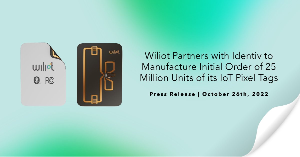 WiliotHQ's tweet image. Wiliot Partners with Identiv to Manufacture Initial Order of 25 Million Units of its IoT Pixel Tags | Read the full press release: hubs.ly/Q01qT9-R0