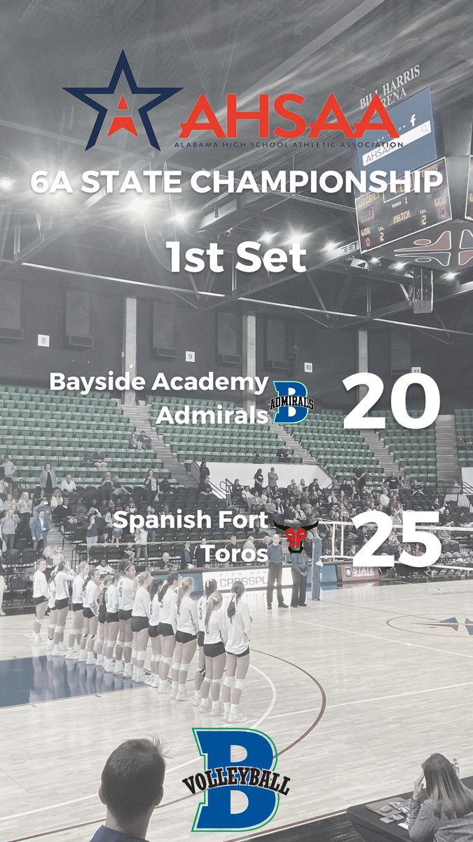 1st set goes to the Toros! Let’s go Admirals! #baysidevolleyball