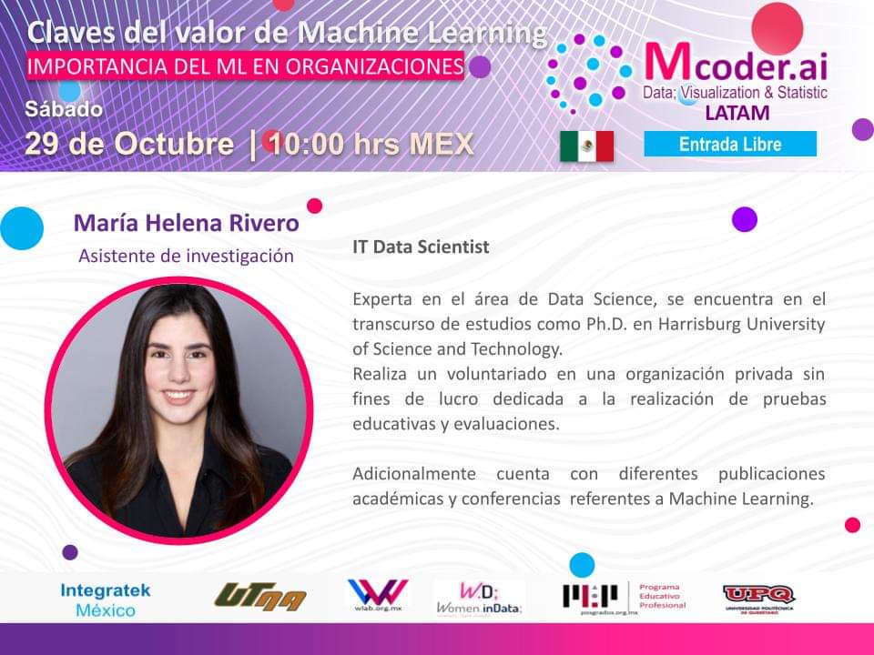 Comunidad Mcode.ai (colectivo de mujeres en Ciencia de Datos)

fb.me/e/1VgtufH3f
Dale "Asistiré" al evento y mantente atento de cualquier notificación (transmisión Facebook live)

Buscas una beca? 
mybitly.xyz/regBootcampWLAB

#WLAB
#McoderAI
#CienciaDeDatos