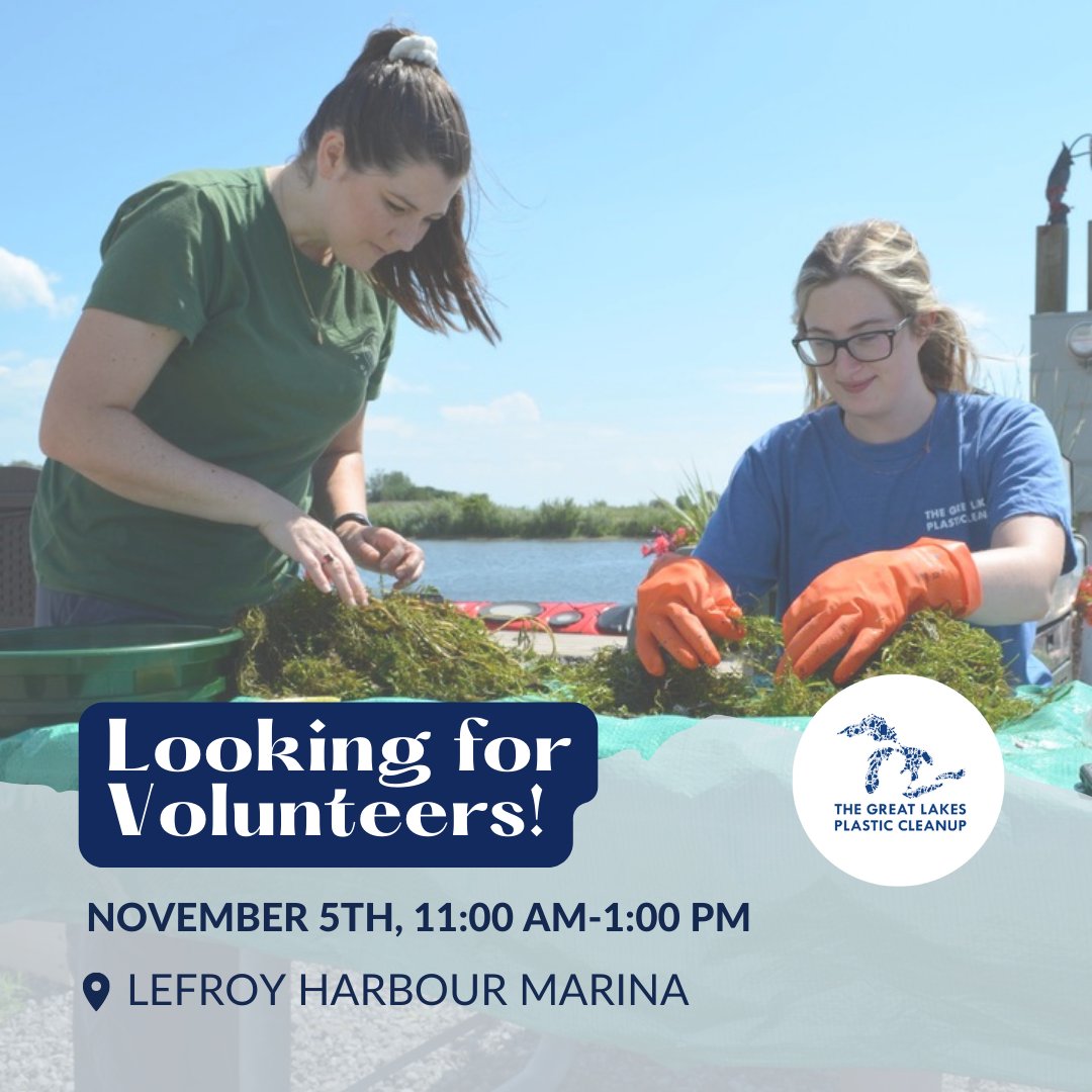 GLPCleanup's tweet photo. Join us on November 5th for our last #WasteCharacterization event of the season at @LefroyHarbour. Volunteers will assist in collecting valuable data that will help identify how we can take action to address plastic pollution in our waterways!
Register: https://t.co/apl5fjWMYC https://t.co/zSFxmZ7Faj