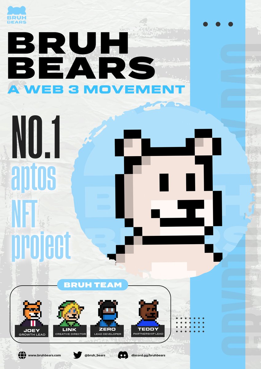 0xranjeet's tweet photo. @bruh_bears No.1 Aptos #NFT Project
@bruhtherjoe @thelegendofbruh @WEB3Zer0 @teddybearbruh 

Collab With @Cryptounitydao 
Discord - ranjeet20002#0434

#Aptos #AptosNFT #BruhBears  #AptosEcosystem #Bluechip https://t.co/5tNzlLEL6F