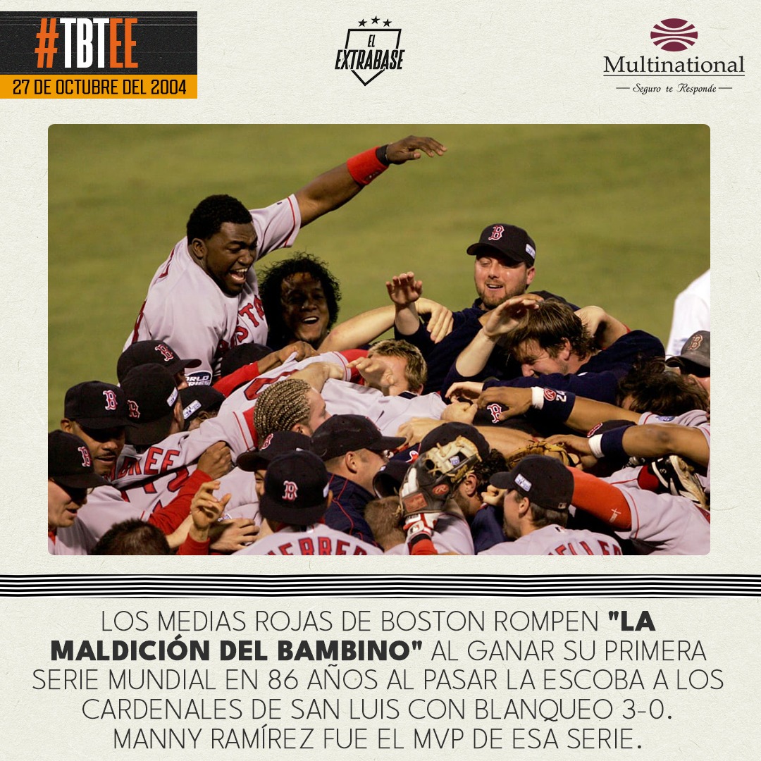 ElExtrabase's tweet photo. "La Maldición del Bambino" terminó un día como hoy en 2004.
Es nuestro #TBTEE presentado por Multinational. ¡Seguro te responde!
@SeguroTresponde.
#WorldSeries | #ElExtrabase⚾️ https://t.co/LLcedgiaWd