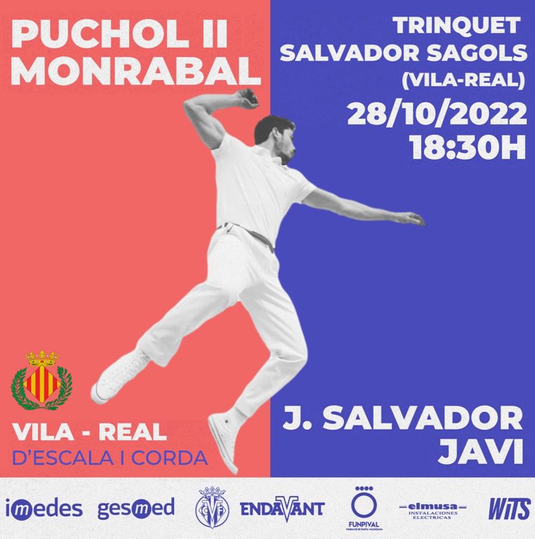 Pucholpilotari's tweet photo. 🗓 #PucholCalendar Demà tornem a 🟨 Vila-real

📍 Trinquet Vila-real
⚾️ #EscalaiCorda
🔵 Jose Salvador i Javi
🔴 @Pucholpilotari i @r_monrab 

#SOMPILOTA ⚾️ #PUCHOLPILOTARI @Imedes @Gesmed @VillarrealCF #EndavantEsports 🟡#JuntsSomMésForts @WitsCompany @fedpival @funpival https://t.co/VjGmnYOHM9
