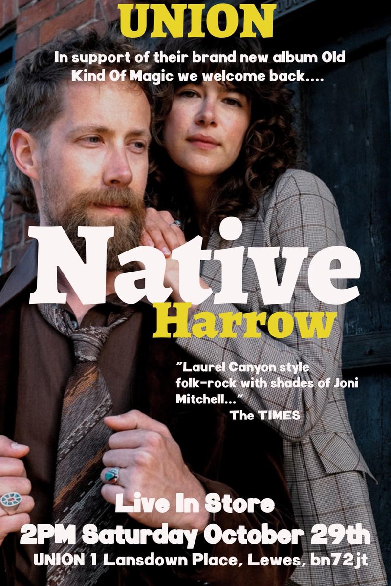 Union Music Store (@unionmusicstore) on Twitter photo FREE live music in the Lewes store next Saturday (29th) when we welcome back the wonderful Native Harrow at 2PM.. Come along folks, they will be playing tracks off their brand new album!! 😎❤️🔥 <a href="/LooseMusic/">Loose Music</a> @nativeharrow FREE live music in the Lewes store next Saturday (29th) when we welcome back the wonderful Native Harrow at 2PM.. Come along folks, they will be playing tracks off their brand new album!! 😎❤️🔥 <a href="/LooseMusic/">Loose Music</a> @nativeharrow
