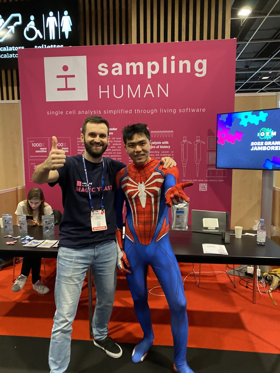 samplinghuman's tweet photo. Even superheros are amazed by our tech! @iGEM_Copenhagen #iGEM2022 https://t.co/TbcBkXZcMo