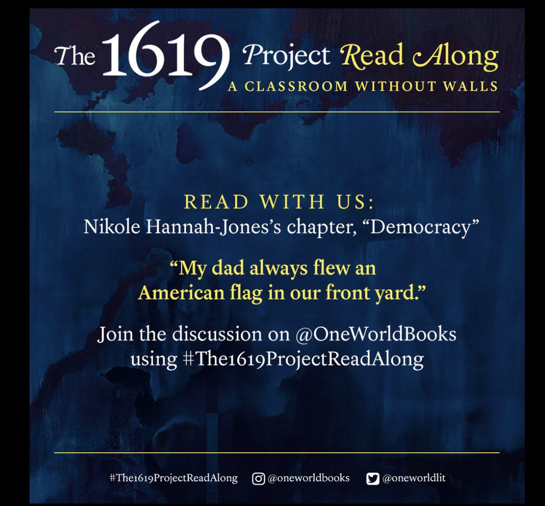Today is the last day to download free copies of the first two chapters of #The1619ProjectReadAlong : DEMOCRACY and CAPITALISM. We'll announce the tour stops soon, but join us for A Classroom Without Walls. For more info, visit 1619books.com.