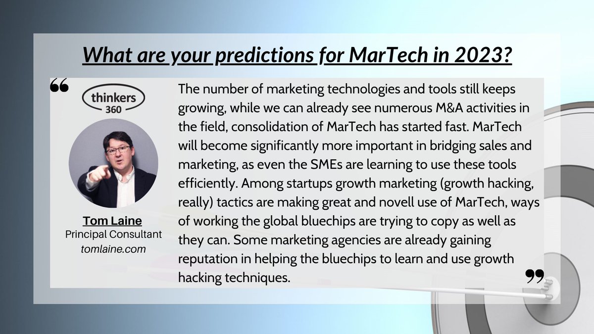 What are your predictions for MarTech in 2023?

Check out these insights from <a href="/lainetom/">Tom Laine</a> and other top #B2BInfluencers and #Thoughtleaders 

thinkers360.com/thinkers360-pr…

#MarTech #2023Predictions #Thinkers360Predictions #B2BInfluencers #InfluencerMarketing #ContentMarketing