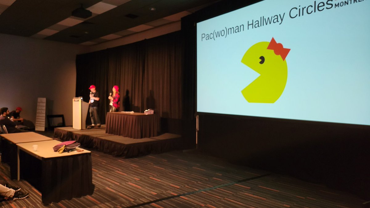 I really like the Pac(wo)man hallway circle encouraged by #DevOpsDaysMTL
If you're speaking on a circle, leave an opening inviting others to join your conversation