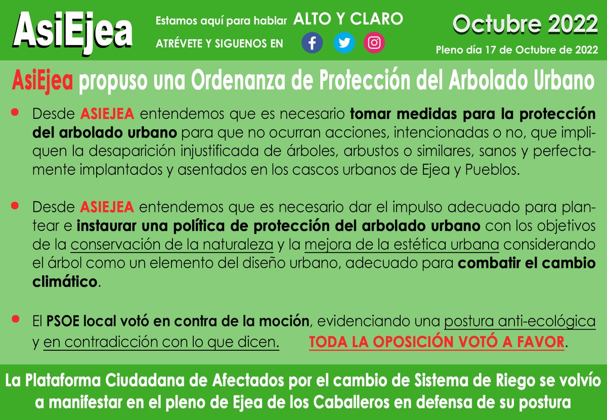 AsiEjea's tweet photo. 🔴 ‼️ ASIEJEA HA PROPUESTO UNA ORDENANZA DE PROTECCIÓN DEL ARBOLADO URBANO DE EJEA Y PUEBLOS ‼️ 🔴 https://t.co/Sh9v3AW2xD