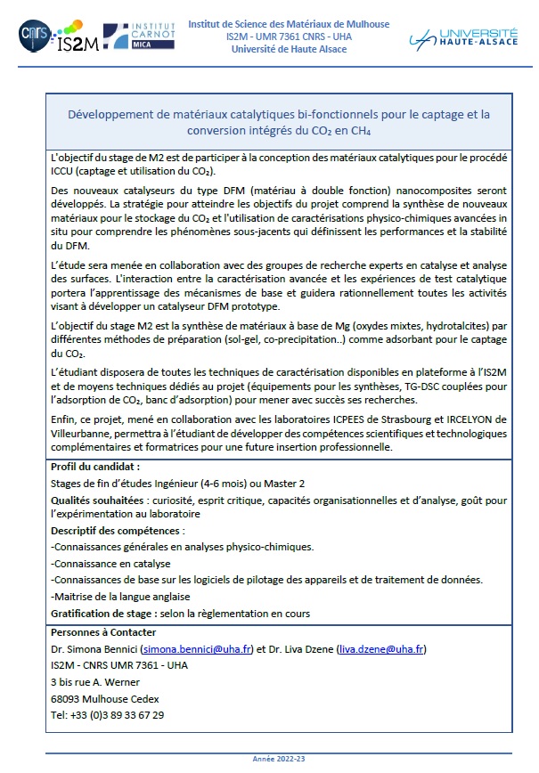 We are looking for a master student for an internship on the development of bi-functional catalytic materials for the integrated capture and conversion of CO2 to CH4 @gfa__clays <a href="/UHA68/">UHA</a> <a href="/unistra/">-</a> <a href="/RJ_SCF/">RJ-SCF</a> <a href="/YoungChemists/">EYCN</a>