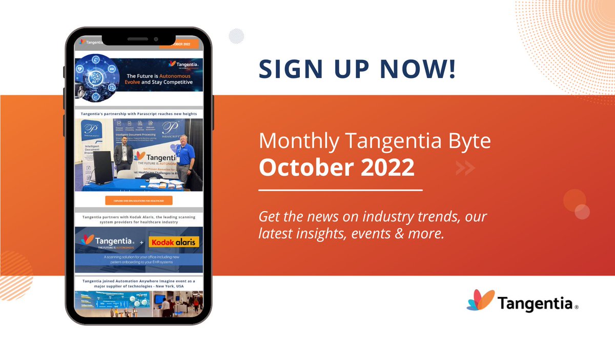 TangentiaInc's tweet photo. Stay updated with our latest news and events in our October 2022 Newsletter > https://t.co/Dxd6bVriUc
#TangentiaByte #October #Tangentia #TeamTangentia #automation #TheFutureisAutonomous #AutonomousEnterprise #RPA #RoboticProcessAutomation https://t.co/6XVbW5jfIB