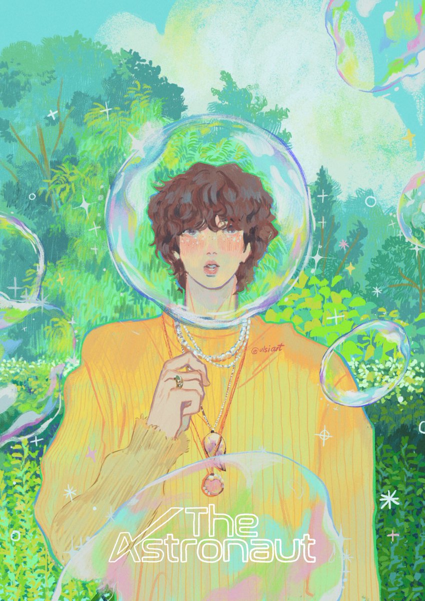 solo jewelry necklace brown hair bubble yellow shirt long sleeves  illustration images