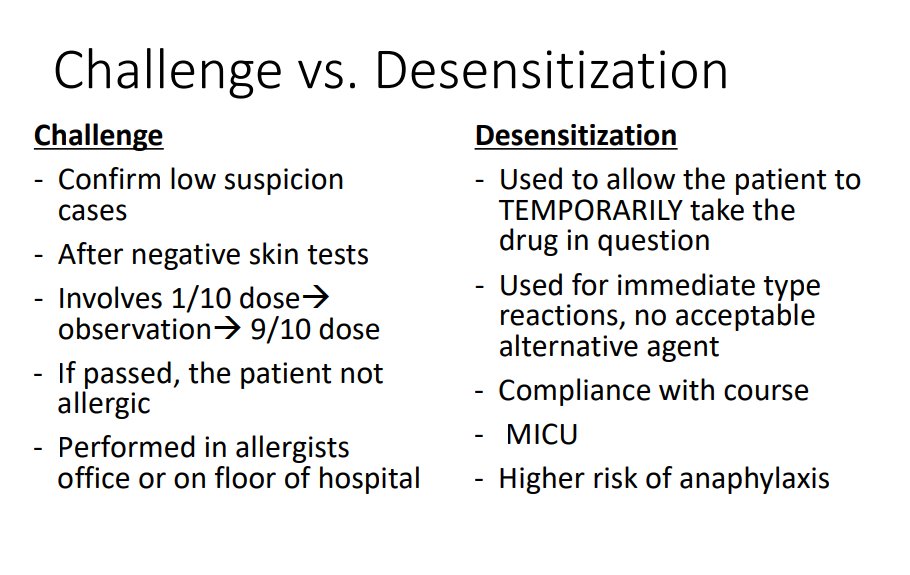 Antibiotic allergy guru, <a href="/PaigeWickner/">Paige Wickner</a> kicks off our session today.  

Your patient has a history of PCN allergy...

Very important distinction: what is the difference between antibiotic "Challenge" and antibiotic "Desensitization"?