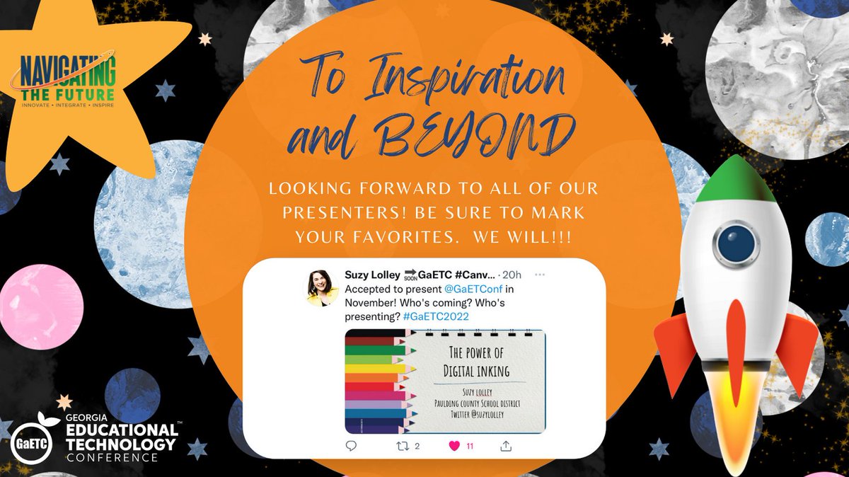 GaETConf's tweet photo. We 👀 you! @GaETConf is excited for all our presenters! Will we see you there? #NavigatingTheFuture #GaETC22
https://t.co/f5DNDiYyoq https://t.co/i3NoYT0MeI