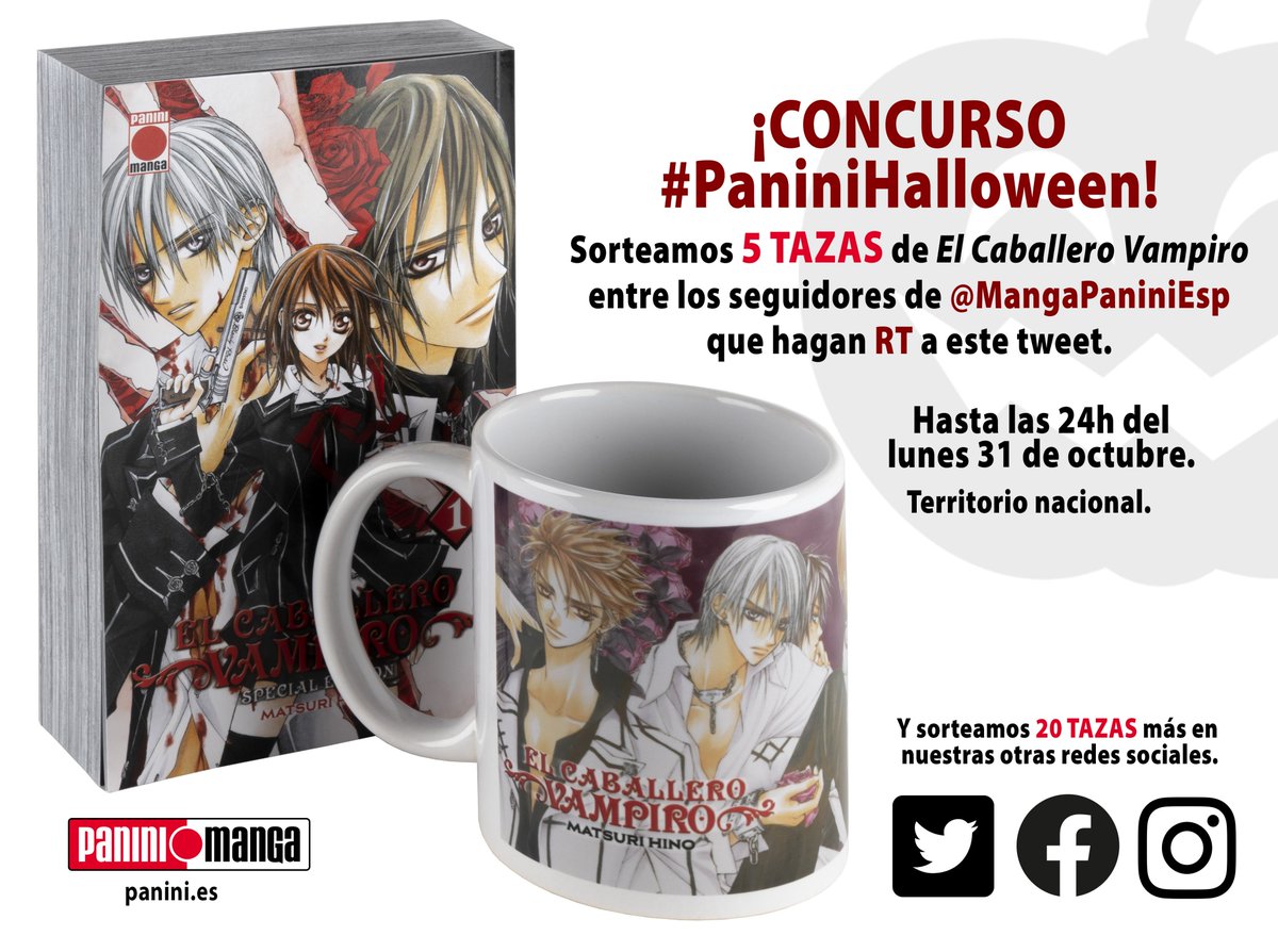 MangaPaniniEsp's tweet photo. CONCURSO 
Sorteamos 5 TAZAS de El Caballero Vampiro entre todos los followers que hagan RT a este tweet. 
Mucha suerte a tod@s. 
Info sobre la promo #PaniniHalloween >> https://t.co/BNddYn1y41
*Mismo concurso en nuestras otras RRSS (25 tazas en total). 🤗🕸️ @PaniniComicsEsp https://t.co/e8NlWHL3rN