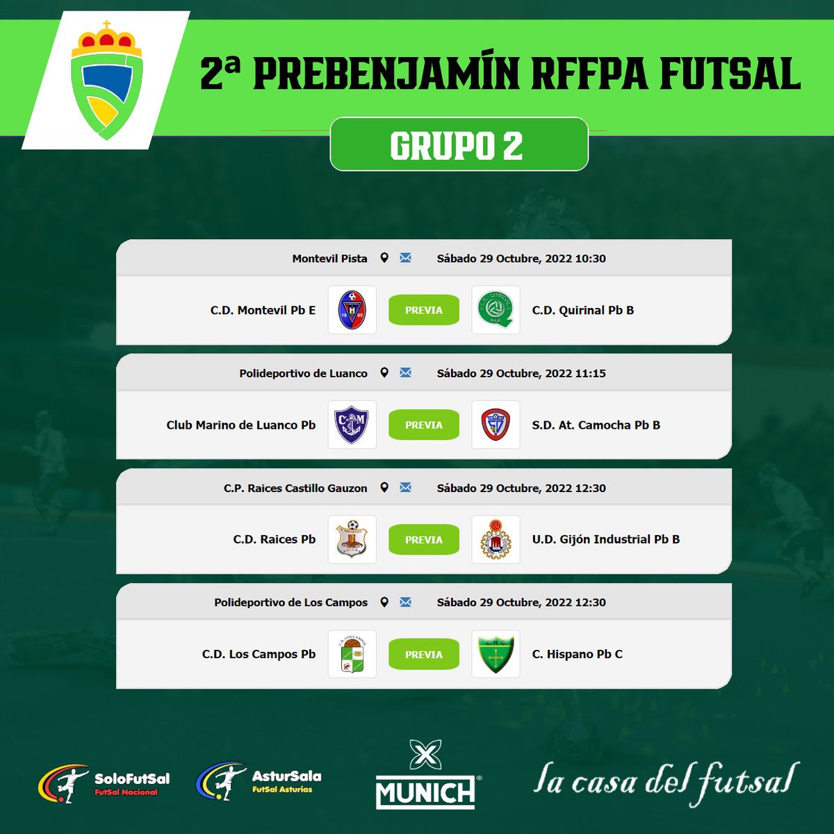 astursala's tweet photo. 🟢2⃣ PRE-BENJAMÍN RFFPA FUTSAL
🏆 GRUPO 1⃣y2⃣ / 📆 6ª JORNADA / ⏰ HORARIOS

📎https://t.co/GISwckTGWz
📎https://t.co/lTU6M8CiGF

#FutSal | #AstsurSala | https://t.co/HW9KSnmKGw