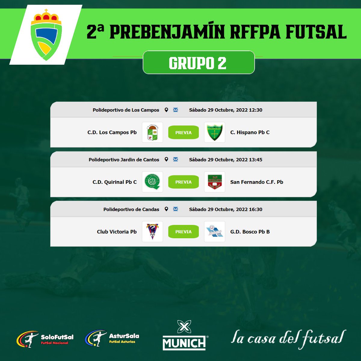 astursala's tweet photo. 🟢2⃣ PRE-BENJAMÍN RFFPA FUTSAL
🏆 GRUPO 1⃣y2⃣ / 📆 6ª JORNADA / ⏰ HORARIOS

📎https://t.co/GISwckTGWz
📎https://t.co/lTU6M8CiGF

#FutSal | #AstsurSala | https://t.co/HW9KSnmKGw