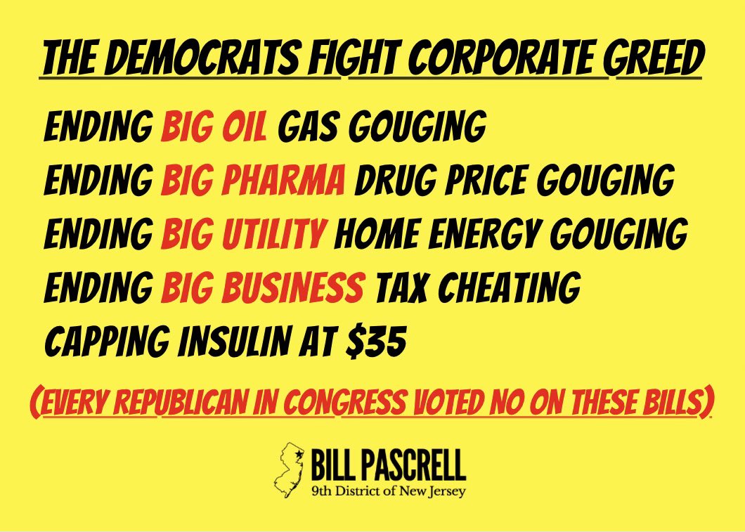 BillPascrell's tweet photo. The republican party’s entire platform is letting big business steal from you and then lying about it. https://t.co/MmjBhWZhQP