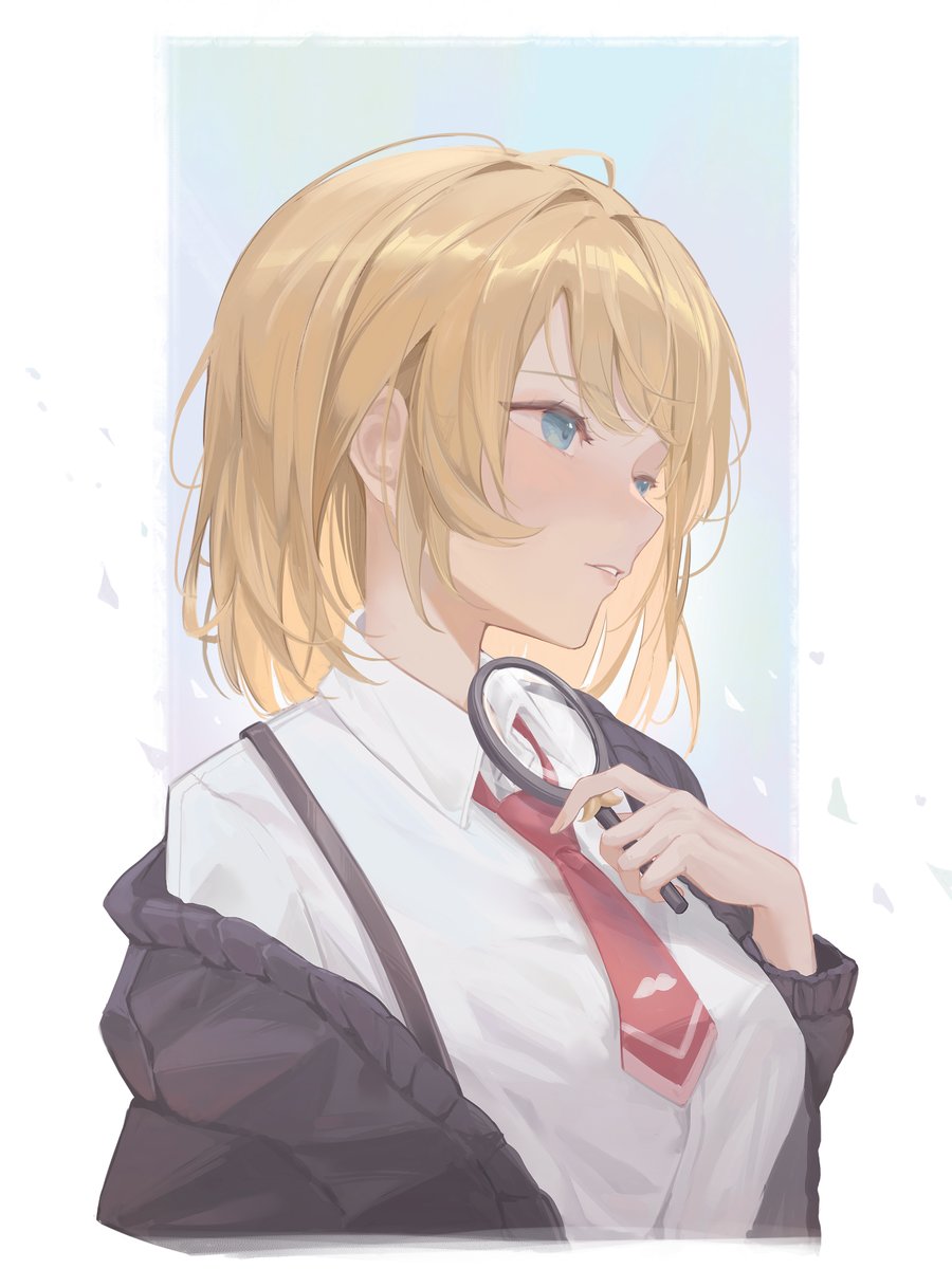 watson amelia 1girl blonde hair solo necktie blue eyes shirt white shirt  illustration images