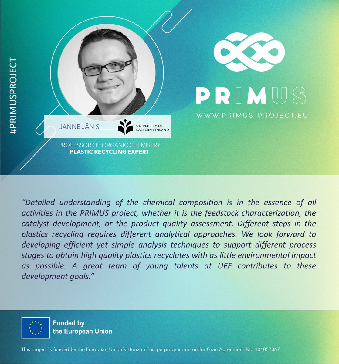 PrimusProjectEu's tweet photo. Hello Again PRIMUS Community,
Meet @JanneJanis, from @UniEastFinland. A key member of @PrimusProjectEu specialised in polymer chemistry and analytical techniques who brings in his expertise to tackle the challenges of #plasticsrecycling
#circulareconomy #primusproject https://t.co/Z9haQ2yBXh