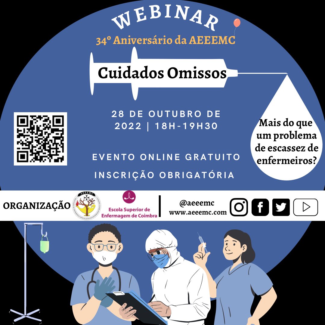 AEEEMC1's tweet photo. Programa referente ao Webinar Cuidados Omissos - Mais do que um problema de escassez de enfermeiros?, que irá decorrer amanhã às 18h00.         
Com o apoio de ESNO, European Specialist Nurses Organisations e Escola Superior de Enfermagem de Coimbra. https://t.co/WRJYIK0qTM