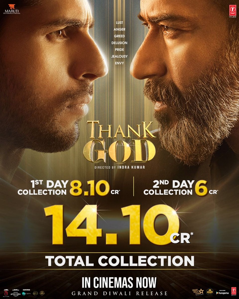 ThankGod Film are got the mind-blowing response! 🫶🏻✨ The First day collection 8.10cr & Second day 6cr #ThankGod In cinemas now. Book your tickets and watch this mega entertainer now. @ajaydevgn @Rakulpreet #IndraKumar @SidMalhotra #ThankGod #Film #Movie #LifeOfGame #HifiDigi