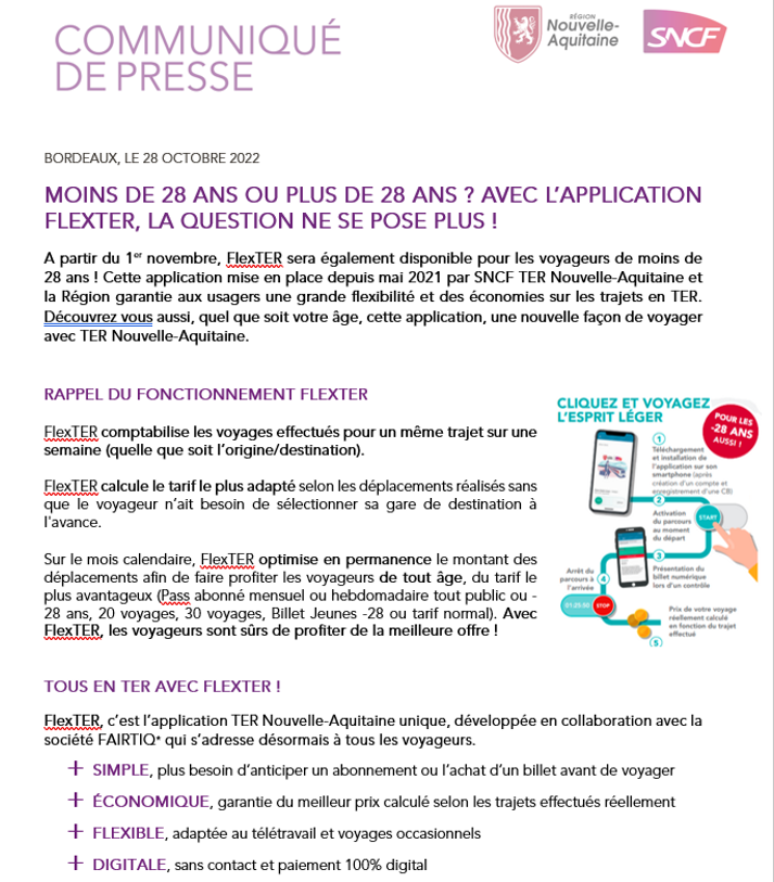sandra__thery's tweet photo. 💡Bonne Nouvelle💡
📲#FlexTER l'application inédite & flexible qui garantit de voyager au meilleur tarif sur @TERNouvelleAQ s'étend :
➡️aux voyageurs de➖ de 28 ans
➡️à partir du 01/11
Cliquez et voyagez l'esprit léger!
Pour en savoir +, rdv ici 👇https://t.co/KU21FgCmSE https://t.co/N6leuEUMVh
