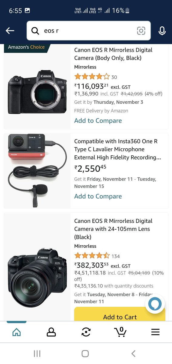 harshitlalan's tweet photo. @Canon_India How come @amazonIN is selling products almost double the price of MRP. EOS R kit price ranges between 2.5 L to 2.55 and on #AmazonIndia its 4.51 L after 10% discount. Scam on @Canon_India products via @amazonIN sellers 🤣🤣 https://t.co/dQjA1Wbpxd
