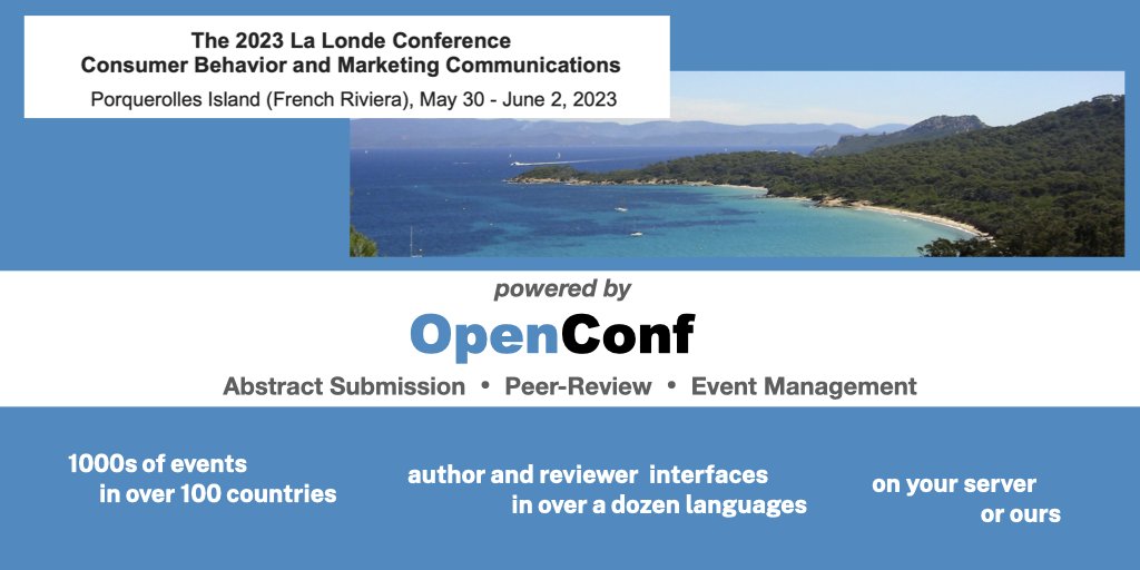 The @OpenConf powered International Research Conference in Marketing – La Londe Conference 2023 – is now accepting paper submissions iae-aix.univ-amu.fr/fr/faculte-rec… @iae_aix #LaLonde2023 #France #event #eventprofs #CFP #PeerReview