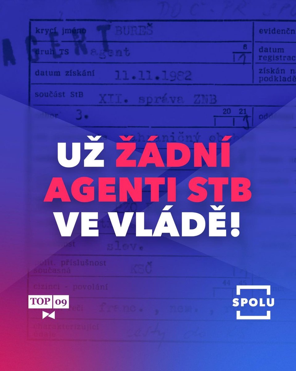 top09zapad's tweet photo. Napravujeme změnu, která se nikdy neměla stát. Agenti StB prostě ve vládě nemají co dělat.
Slíbili jsme, že platnost lustračního zákona vrátíme. A svůj slib také splníme.
#stopSTB #stopagentum https://t.co/rI6rr5YOvu