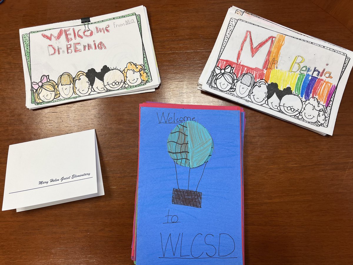 There’s not much that is better than coming in to the office and finding welcome cards from ⁦<a href="/MarkHess98/">Mark Hess</a>⁩ and the students at ⁦<a href="/GuestElementary/">Guest Elementary</a>⁩. Thank you for the kind welcome to the district!