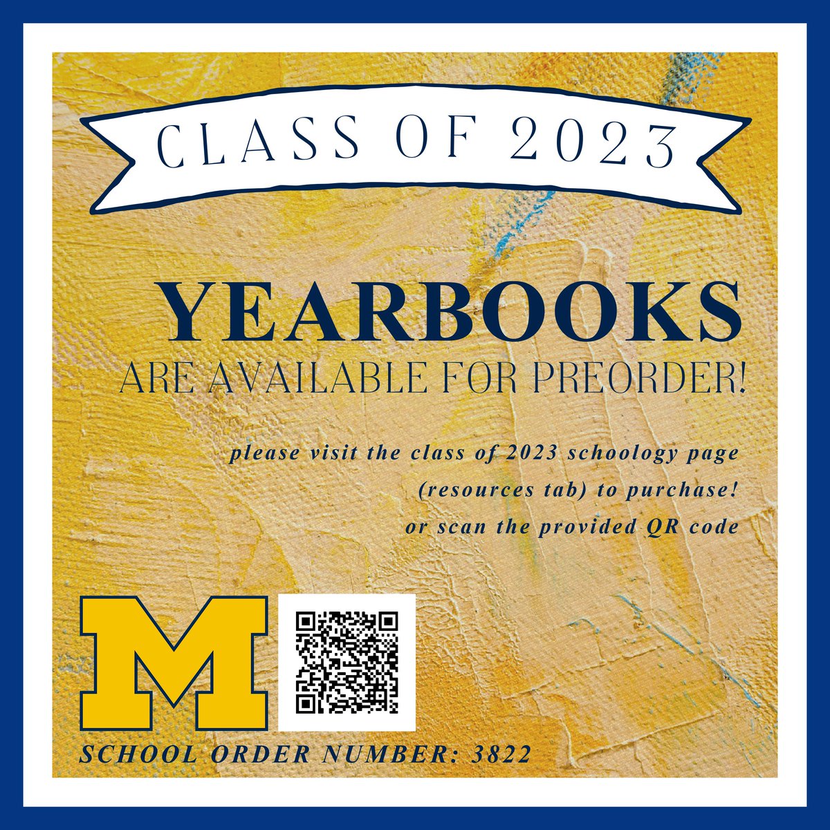 nbradley_art's tweet photo. ATTENTION SENIORS: YEARBOOKS ARE NOW AVAILABLE FOR PREORDER! See the information below 💙💛

@missp_ccc @Lowell_MHS @MassapequaPS https://t.co/AdVPO7jj4B
