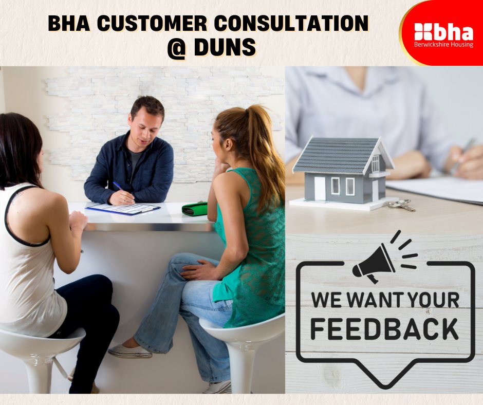 📌Save the Date📌

BHA Customer Consultation @ Duns 
Tuesday, 8 Nov, 4pm to 7pm 
BHA Main Office, 55 Newtown Street, Duns 

Drop by and find out more about our proposed future plans &amp; share your views on how we can continue to improve services. 

Visit: berwickshirehousing.org.uk/event/