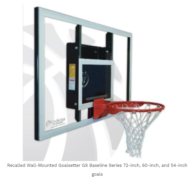 #Recall: About 18,000 @goalsetterbasketball wall-mounted basketball goals. One death reported. The basketball goals can detach from the wall & fall to the ground posing a serious impact injury hazard & risk of death. Get refund/repair. Full recall notice: bit.ly/3NcUkA7