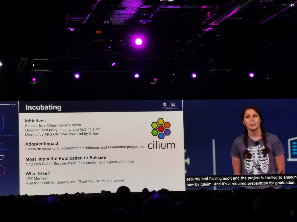 Sidecar-free Service Mesh, Ingress, AKS CNI powered by Cilium, and a LFX mentee program. Awesome #KubeCon keynote update of @ciliumproject