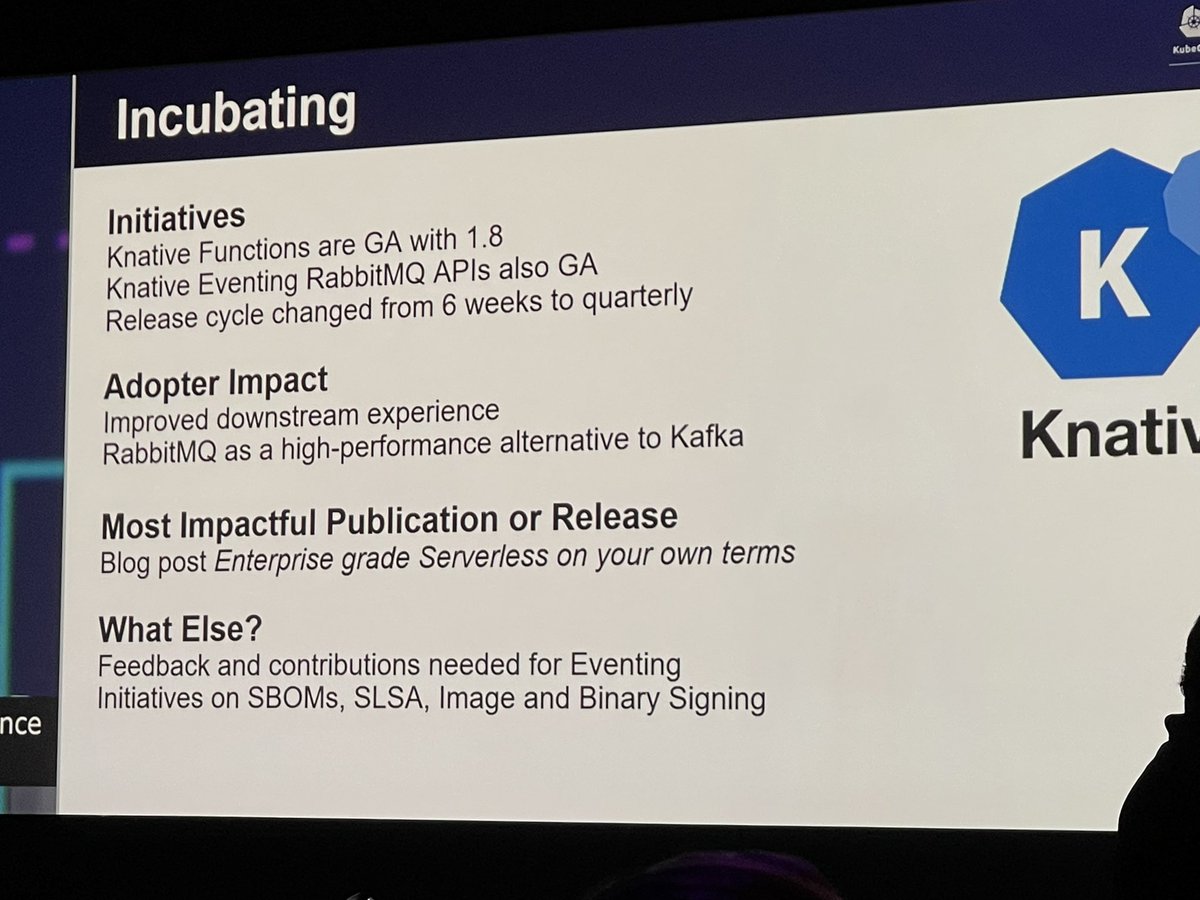 sarbjeetjohal's tweet image. Incubating into @CloudNativeFdn now… 

Day 2 keynote from #KubeCon 

@KnativeProject @ciliumproject #emissary #cloudEvents #NATZ #BackStage #Falco #Cri-O #OpenTelemetry