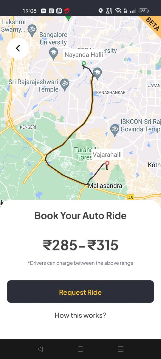 ChinmayDhumal's tweet photo. Bangalore Auto Rickshaw Drivers launched their own application called 'Namma Yatri' to tackle unfair comission charges of Ola/Uber.
 
- ₹30 fixed platform fees
- No cancellation charges
- Currently, Cash Only

The app is beautiful and responsive.

Bangalore is built different! https://t.co/8J7OZIXcA1