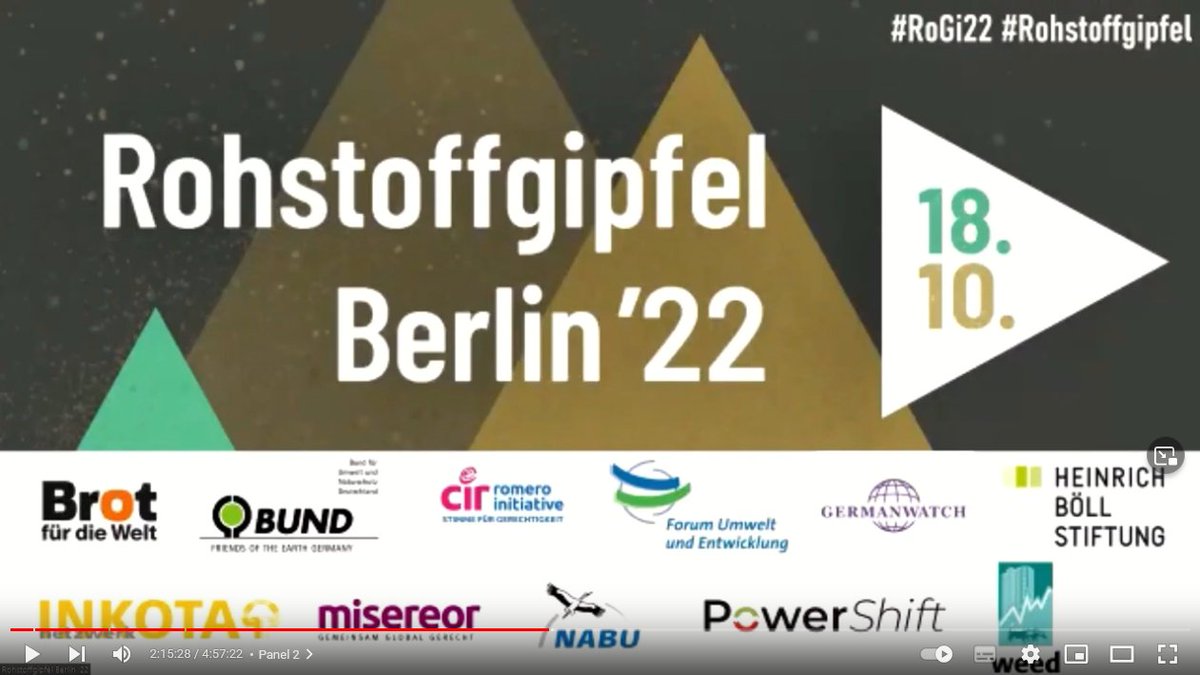 Mit vielen neuen Denkanstößen blicken wir zurück auf die spannenden Debatten bei unserem #Rohstoffgipfel am 18.10.. Hier könnt ihr die gesamte Veranstaltung anschauen: bit.ly/3DfcDjf
#RoGi22 #Rohstoffwende